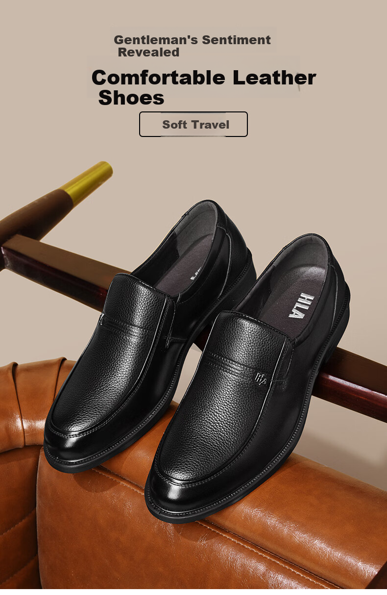 Hailanzhijia HLA Leather Shoes for Men, Top-Grain Cowhide, Slip-On Formal Casual Business Leather Shoes for Men, T211 Black Size 44 1