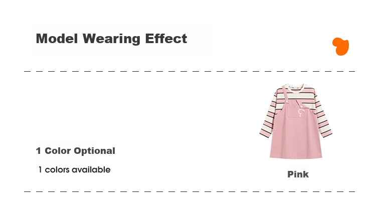 QQ DUCK Children's Clothing, Girls' Dress, Autumn 2026, Striped Suspender Dress with Fake Two-Piece Design, Stylish Student Outfit, Pink, Size 130 8