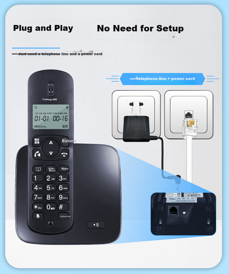 Taifeng888 Cordless Single-Line Telephone with Chinese Menu, Parent-Child System, Wireless Main Unit, Landline for Office And Home Use, Fixed-Line Telephone TF51, Ivory White 2
