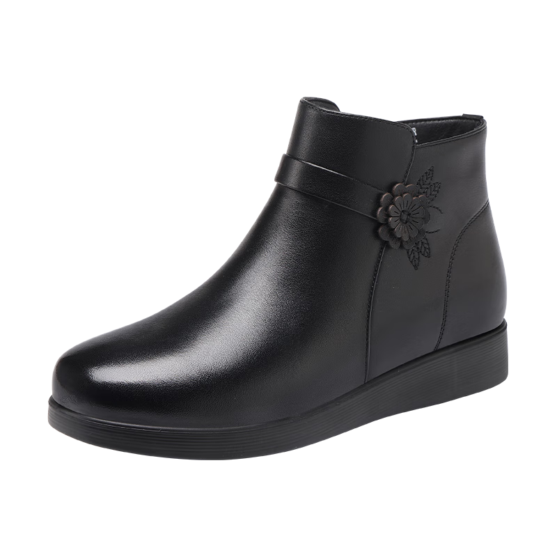 Red Dragonfly Women's Winter Warm Fleece-Lined Mom Cotton Shoes Soft Sole Lightweight Middle-Aged Fashion Boots WTC457231R Black 37