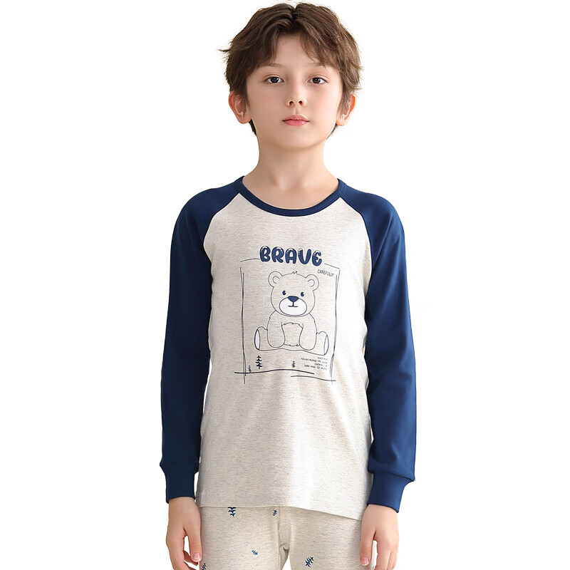 LangSha Boys' Children's Thermal Underwear Set Autumn Cotton Antibacterial Long Johns for Teens 160
