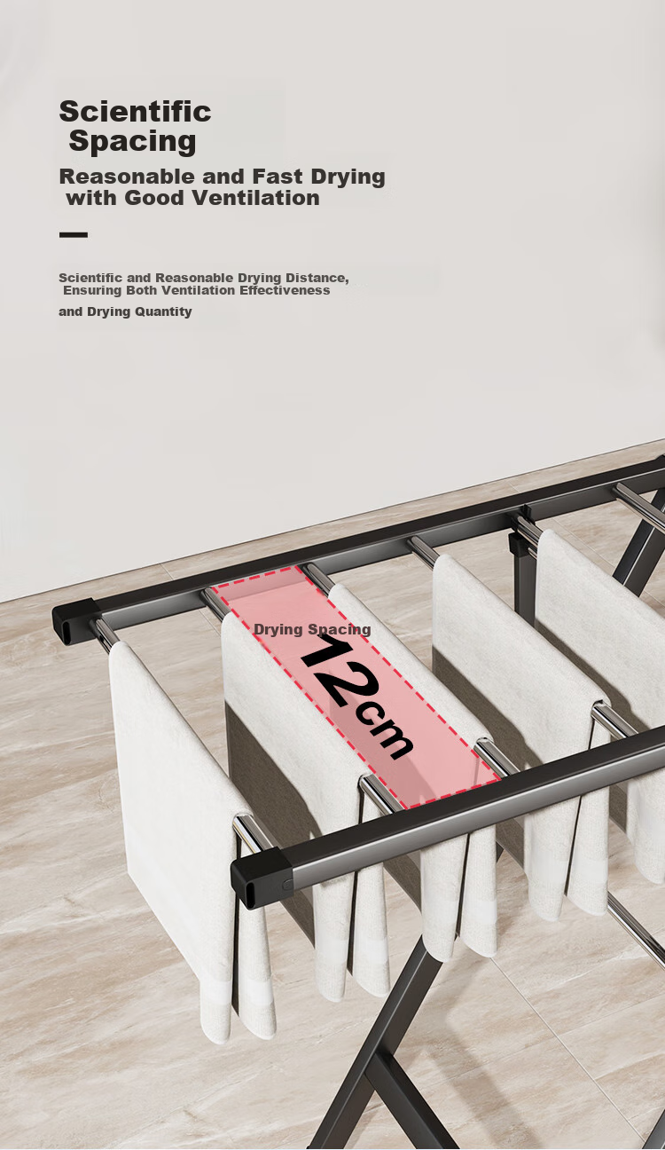 Yicainianhua Foldable Clothes Drying Rack, No Installation Required, Balcony Clothes Hanger, Quilt And Garment Drying Stand, Model 4418 3
