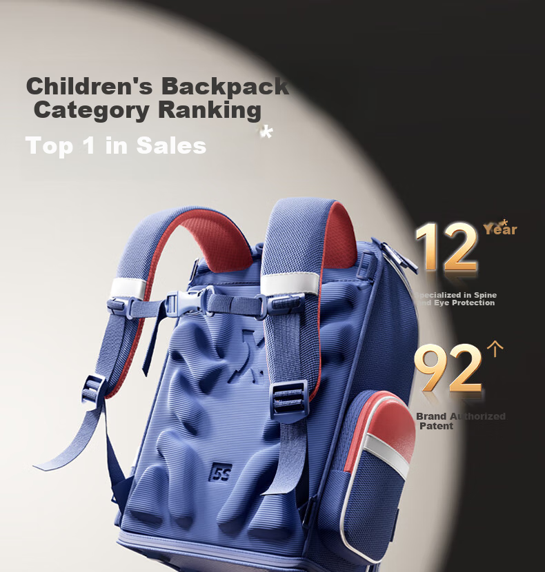 Jianqiaoshu Schoolbag for Primary School Boys Grades 1-3 Children's Lightweight Spine-Protecting Large Capacity Backpack, Large Size Navy Blue And Red 2