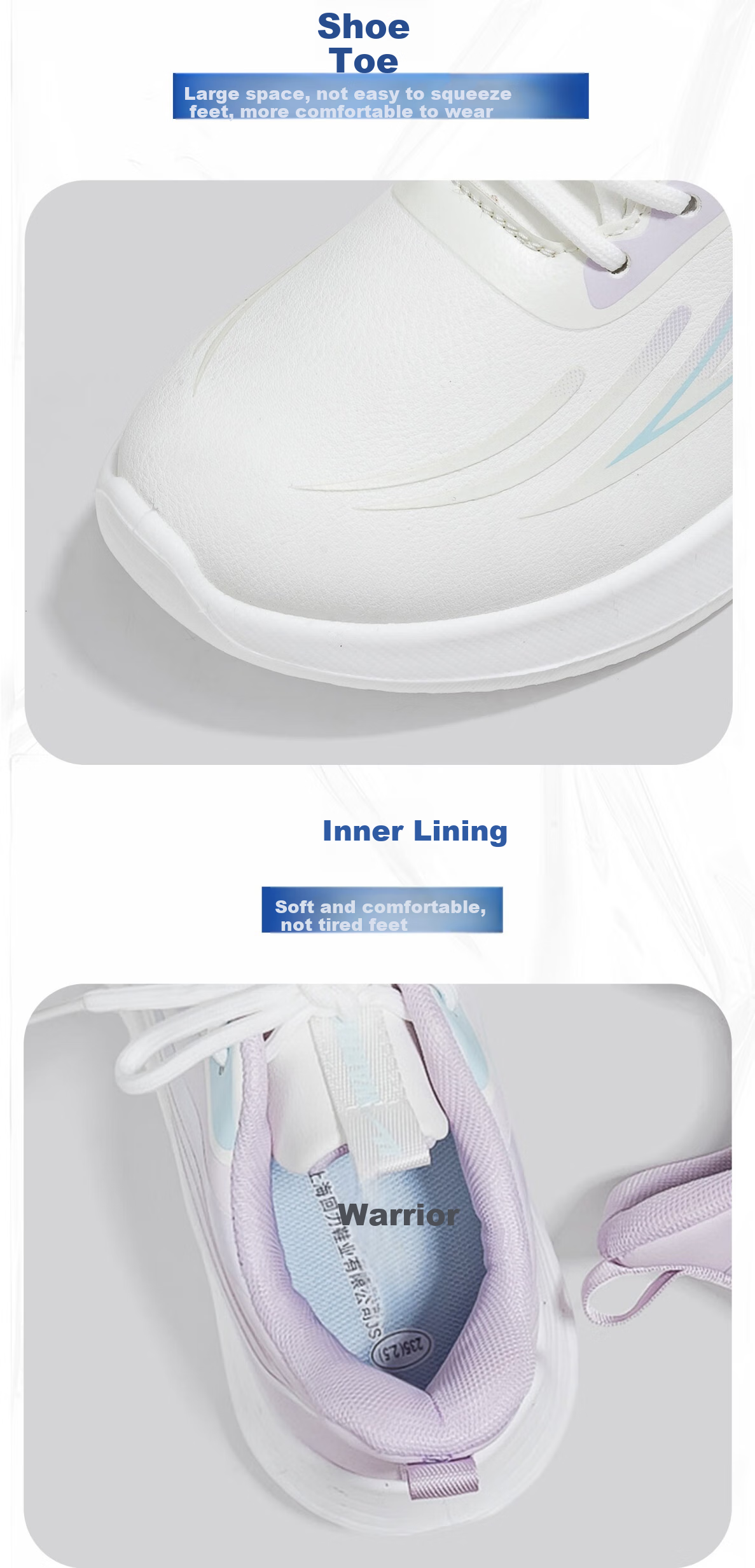 Huili Women's Leather Sneakers, Lightweight Casual Soft-Soled Shock-Absorbing Running Shoes WXY1550 White Blue 37 2
