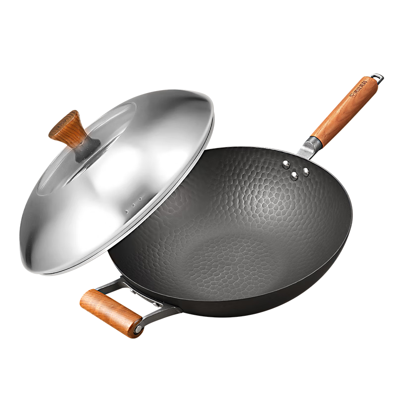 Millenarie Athens Series 34cm Nitrided Iron Wok Non-Stick Healthy Coating-Free Home Cooking Pan