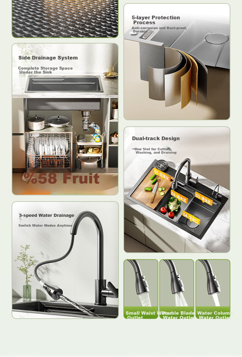 MJONI [15% Refreshing Subsidy] Kitchen Sink Large Single Basin, Vegetable Washing Sink Integrated Basin, 304 Stainless Steel Dishwashing Sink 4