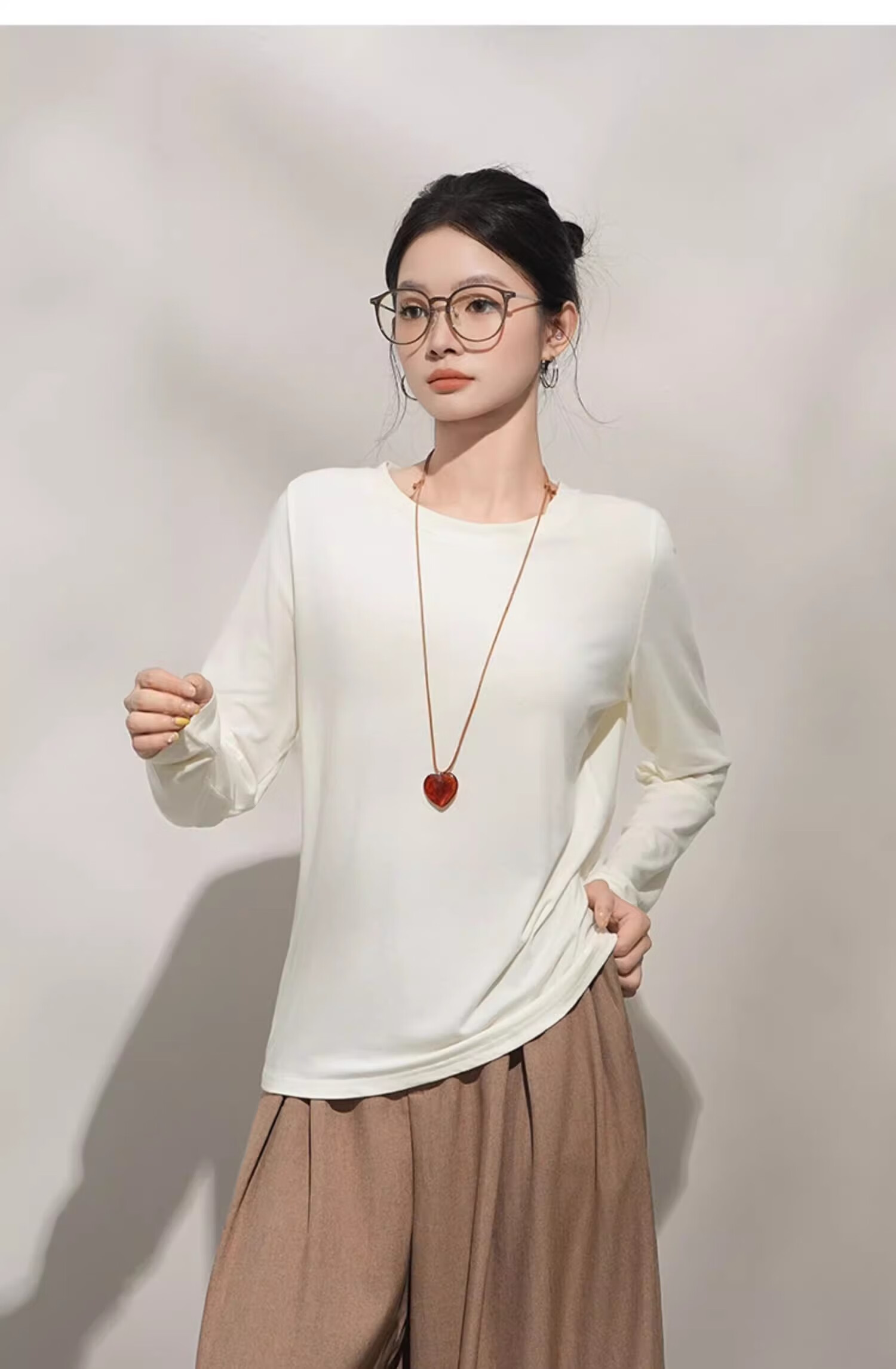 Woodpecker Cashmere Soft Long Sleeve T-Shirt Women Autumn New Thin Loose Round Neck Base Shirt Purple XL 10