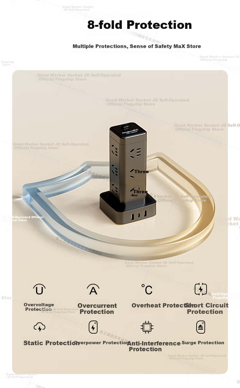 Lengon Magic Cube USB Vertical Power Strip, Master Control with 12 Outlets, 1.7 Meters, Overload Protection, Type-C Power Strip/Extension Cord/Power Board/Surge Protector U1012U-1.7 Black 6
