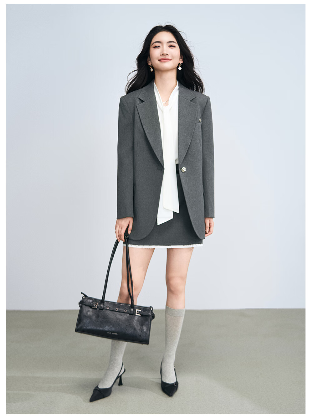Miss Bird Gray Suit Set Women's Autumn Business Formal Bank Professional Straight-Leg Blazer for College Commuting 13