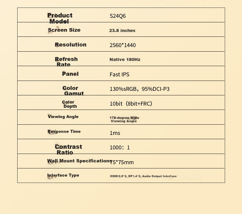 PANDA 23.8-Inch 2K Native 180Hz Fast IPS Screen, 1ms GTG, 130% SRGB Wide Color Gamut, Gaming Computer High Refresh Rate Monitor S24Q6 8