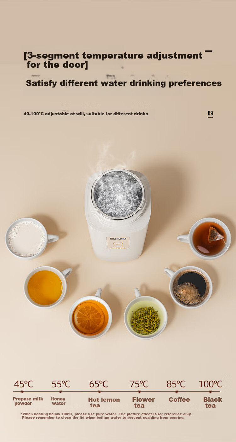 DAEWOO [Mid-Autumn Festival And National Day Travel] Portable Electric Kettle Water Boiler, 316 Stainless Steel, Travel Electric Hot Water Kettle Heating Cup, Baby Constant Temperature, Travel Insulation D9 450ml 15