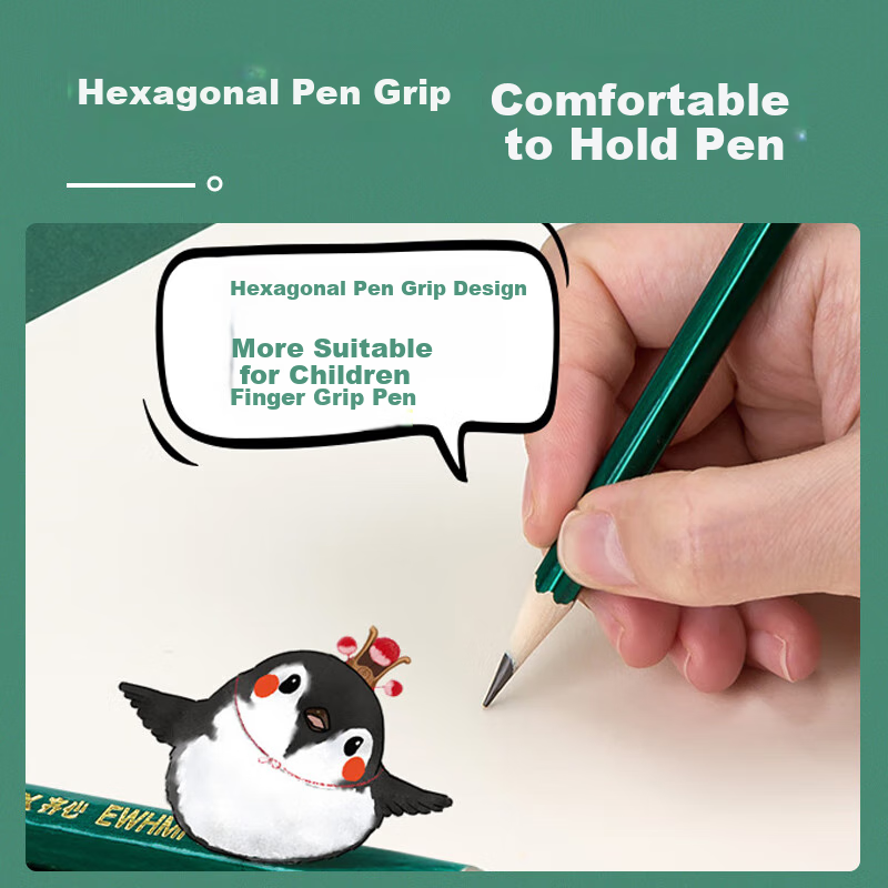 COMIX Wuhuangrensheng Is Wilderness 2B Pencils 10 Pieces, Classic Green Wooden Hexagonal Pencils, Student Exam Marking Cards Writing Art Wooden Pencils, EWHMP0105