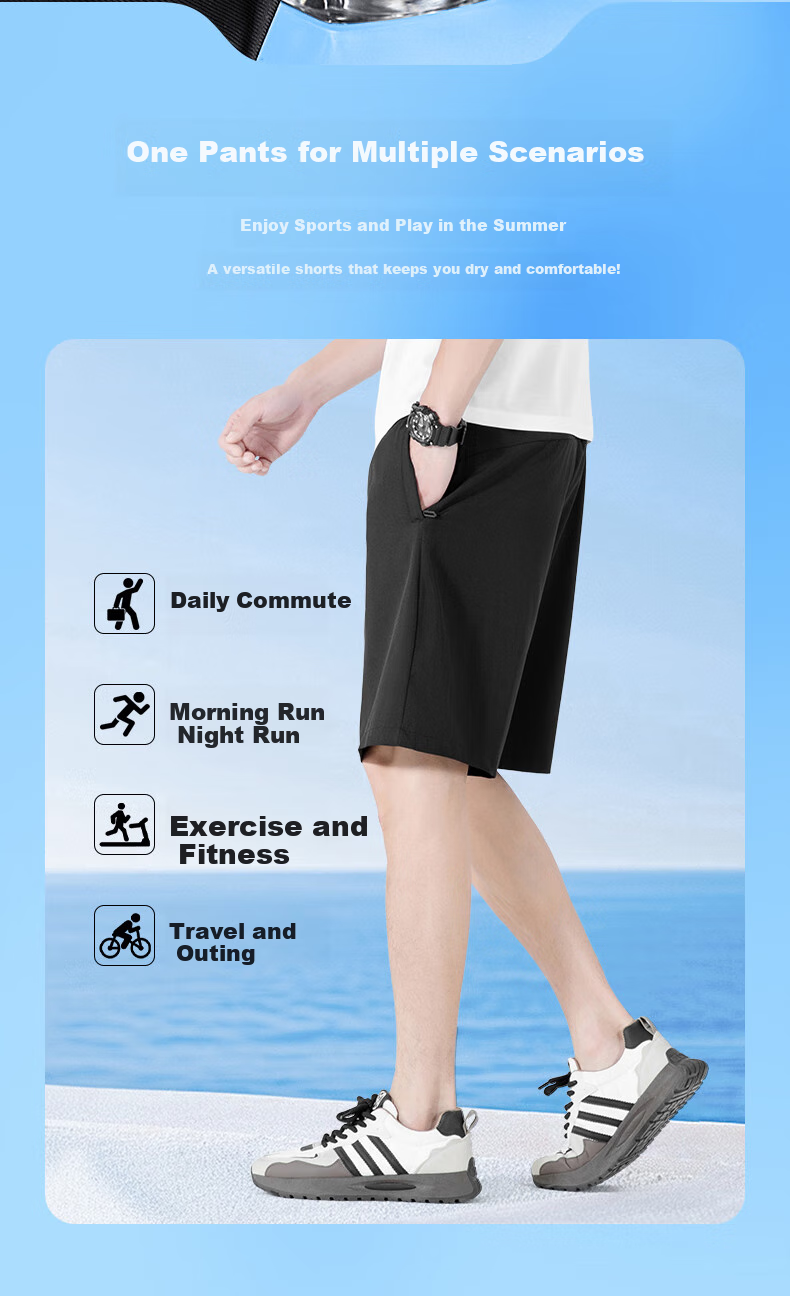 Huili Men's Sports Shorts, Summer Ice Silk Quick-Dry Pants, Breathable Casual Trousers for Running, Fitness, Drawstring Basketball Shorts 6