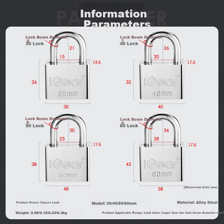 IGear Padlock for Home, School, Shop Door Lock, Waterproof And Rust-Resistant, Tool Lock, Small Anti-Theft Window Lock with Four Keys, 30mm