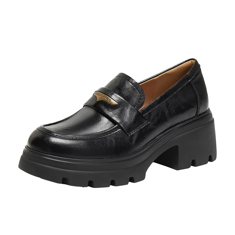 Belle Women's Loafers British Style Small Leather Shoes Autumn 2025 Commuter Flats JD007CM5 Black Matte Size 39