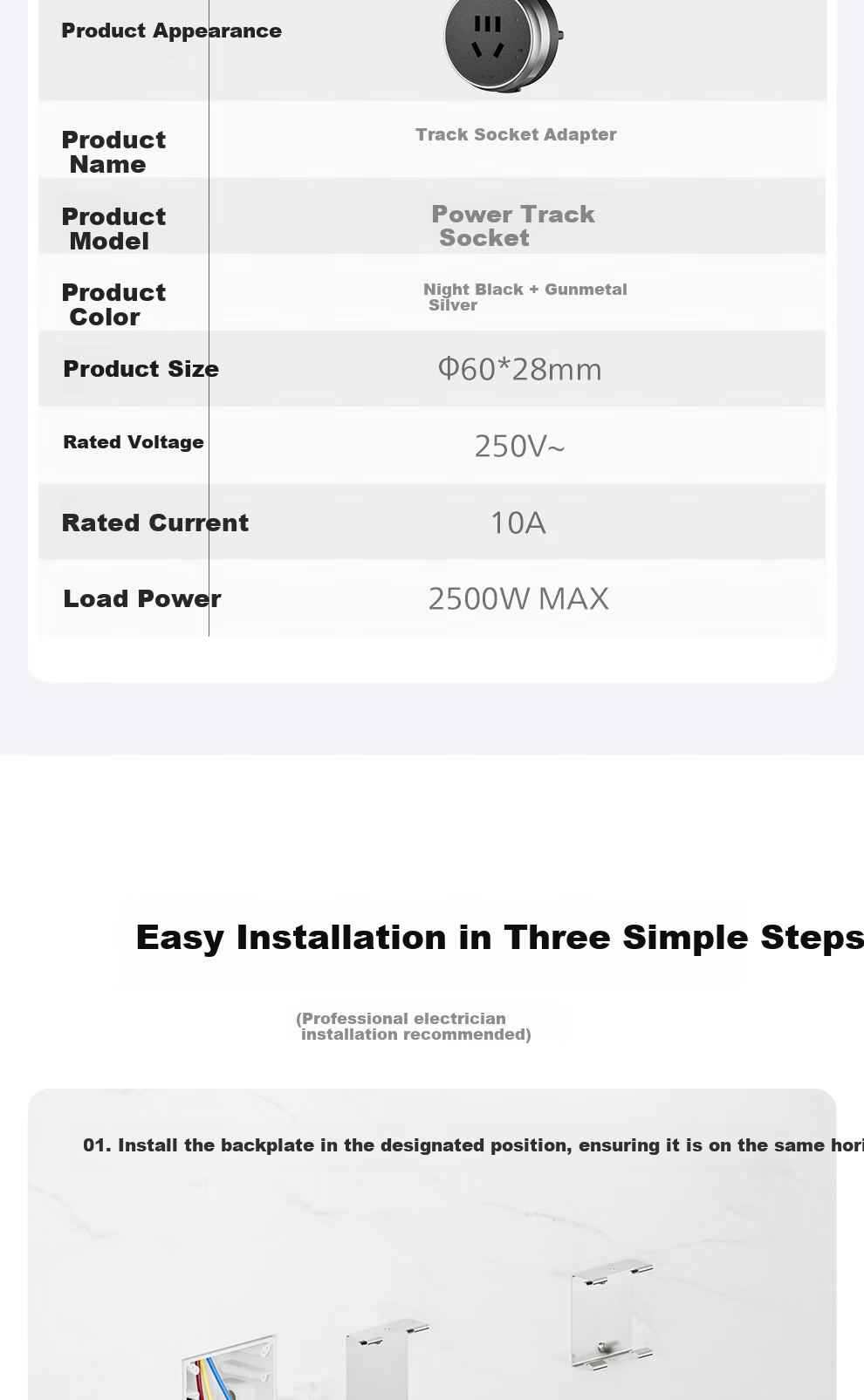 PHILIPS Surface-Mounted Track Socket Switch Panel, Wall-Mounted without Groove, Movable Sliding Rail Panel, Sideboard Track-Type Sliding Power Strip, 42cm Track + 2 Adapters, Gray 12