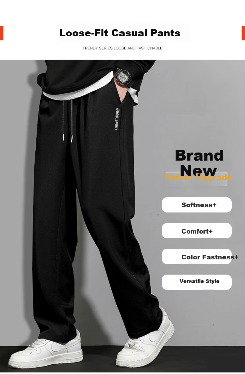 JEEP SPIRIT Men's Sweatpants, Spring And Autumn Versatile Fashionable Pants, Loose Comfortable Straight-Leg Casual Pants for Men, Black XL 1