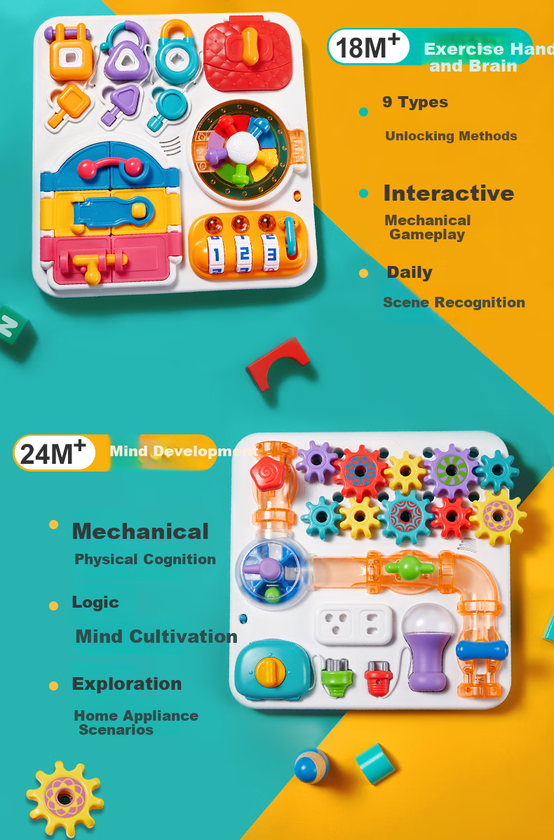 Auby Busy Board House Montessori Early Education Knowledge Children's Educational Multifunctional Game Table Locking Board, Birthday Gift for Ages 1-3 4