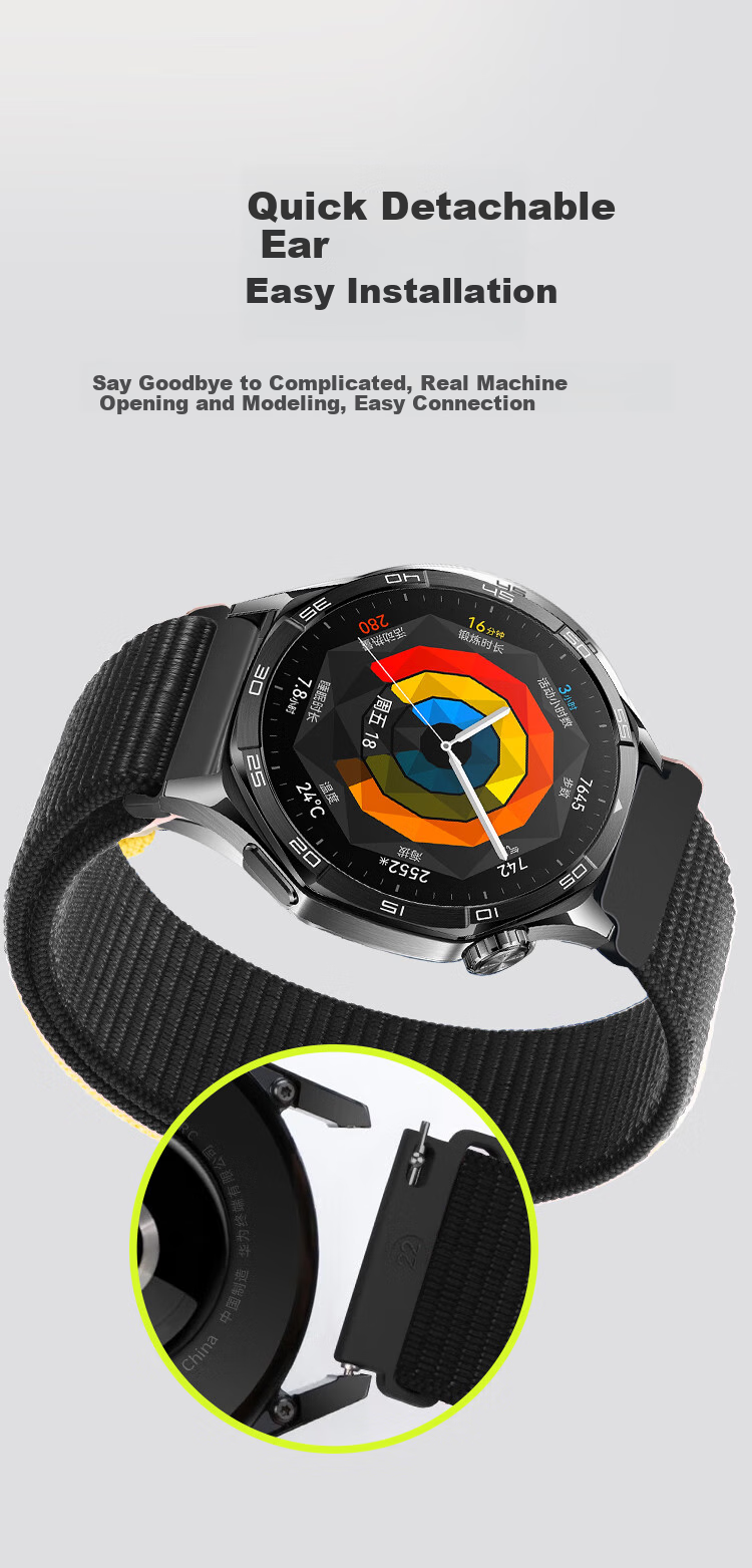 Freeson Huawei Watch Strap, GT5 22mm Nylon Band, Buckle-Style, Wear-Resistant And Breathable, Fine Woven, Soft, Gray, Zinc Alloy, Striped, Suitable for GT5 Pro 3 3