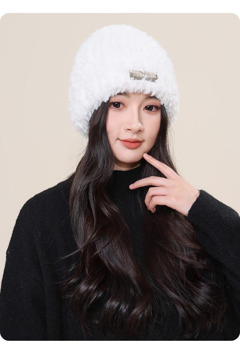 CARTELO Women's Autumn Winter Plush Knit Hat Woolen Hat Large Head Circumference Slim Face Cold Weather Warm Ear Protection Cap 3
