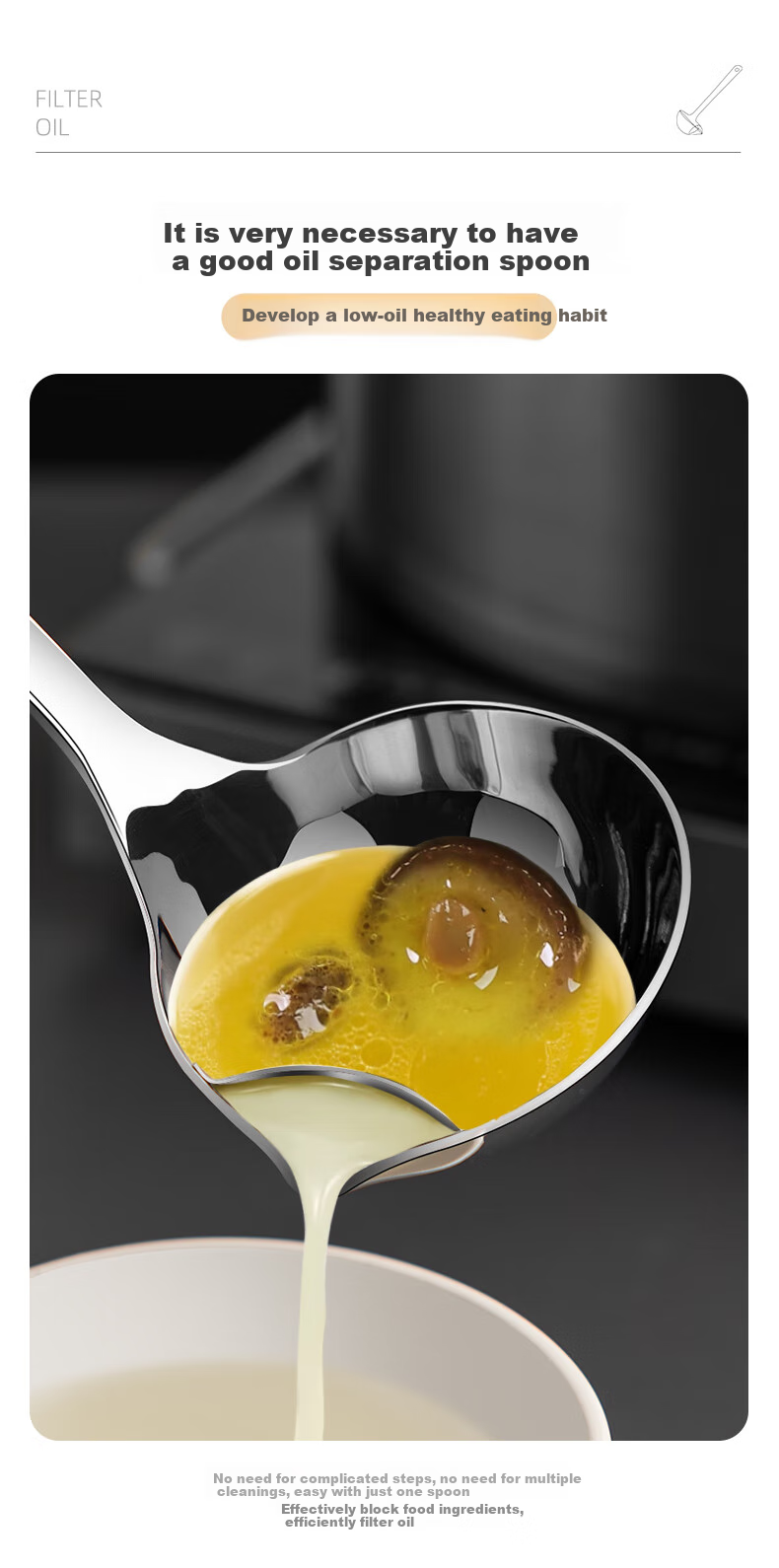 Newair 316 Stainless Steel Oil Separation Ladle, Household Oil Strainer, Kitchen Oil Filter Spoon, Grease Separator 4