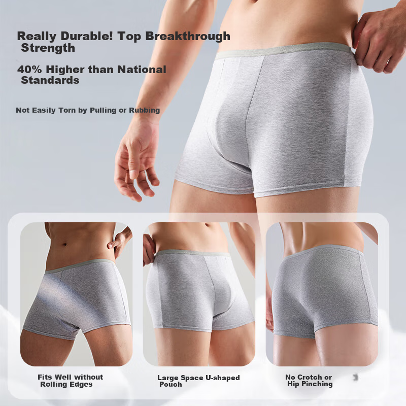 Freego Disposable Men's Boxer Briefs, 3-Pack, Pure Cotton, Travel-Friendly, Sterilized, Portable, Comfortable, Large Size, Men's Gray XXL