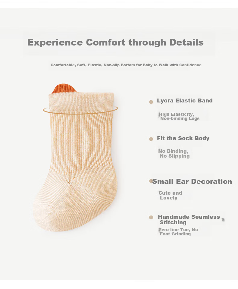 Wuduomian 6 Pairs of Baby Socks, Spring And Summer Infant Socks, Class A Children's Cotton Socks, Breathable Seamless Mid-Calf Socks with Ear Loops 3