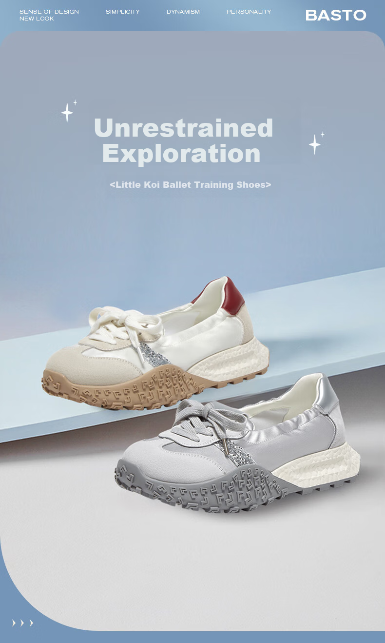 Basto [Little Carp] Thick Sole Ballet Training Shoes A-Gan Shoes Women's Casual Shoes D3063BA5 Silver Gray 38 2