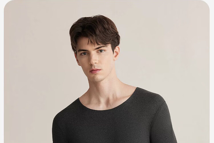 LangSha Men's Thermal Underwear Thin Round Neck Wool Silk Reversible Double-Sided Fleece Autumn Shirt and Pants Set 18