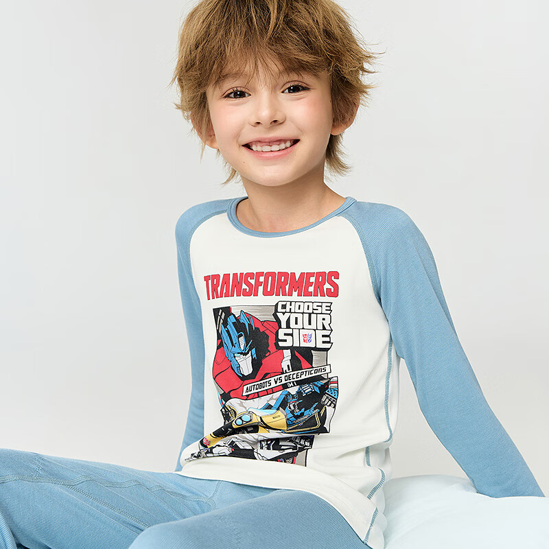 AIMER KIDS Small Heater [Medium Warm] Thermal Underwear Set Antibacterial Anti-Mite Transformers Autumn Shirt and Pants Autobot 140