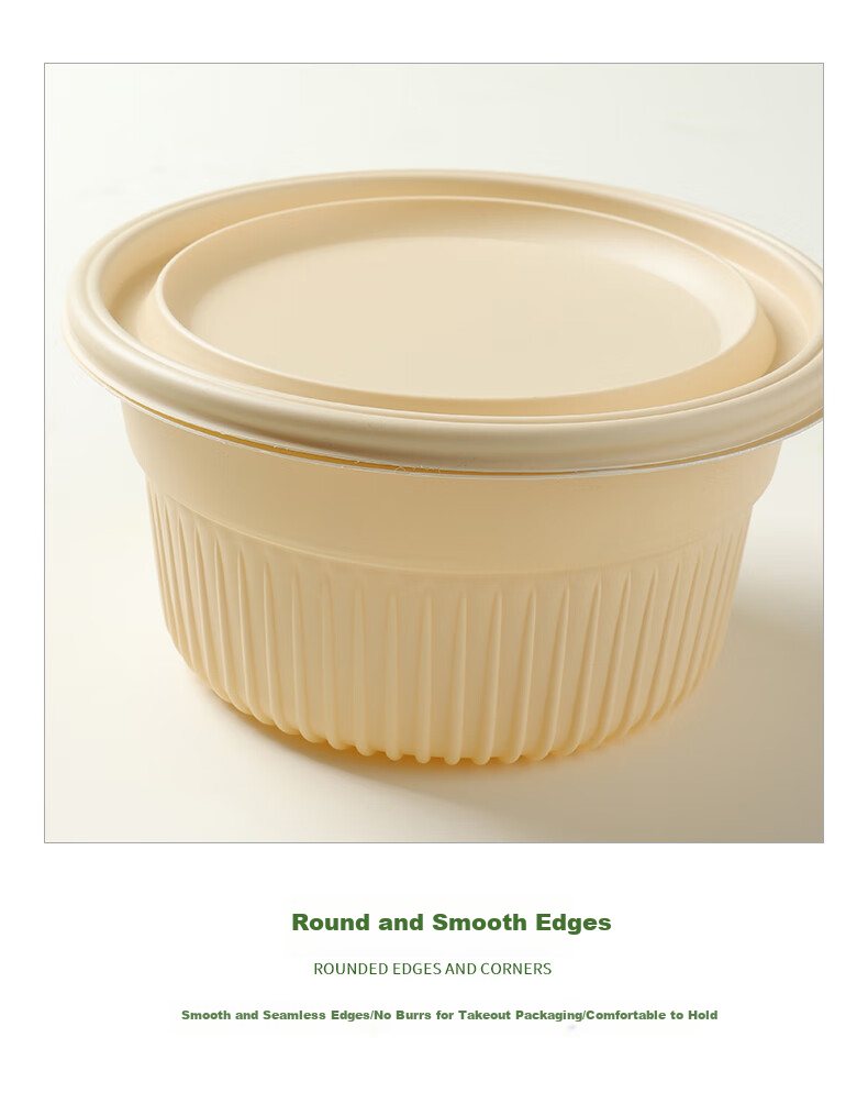 Baijie Disposable Biodegradable Corn Starch Round Food Containers, 750*50 Set, Food Grade, Takeout Packaging Boxes, Microwave Safe 6
