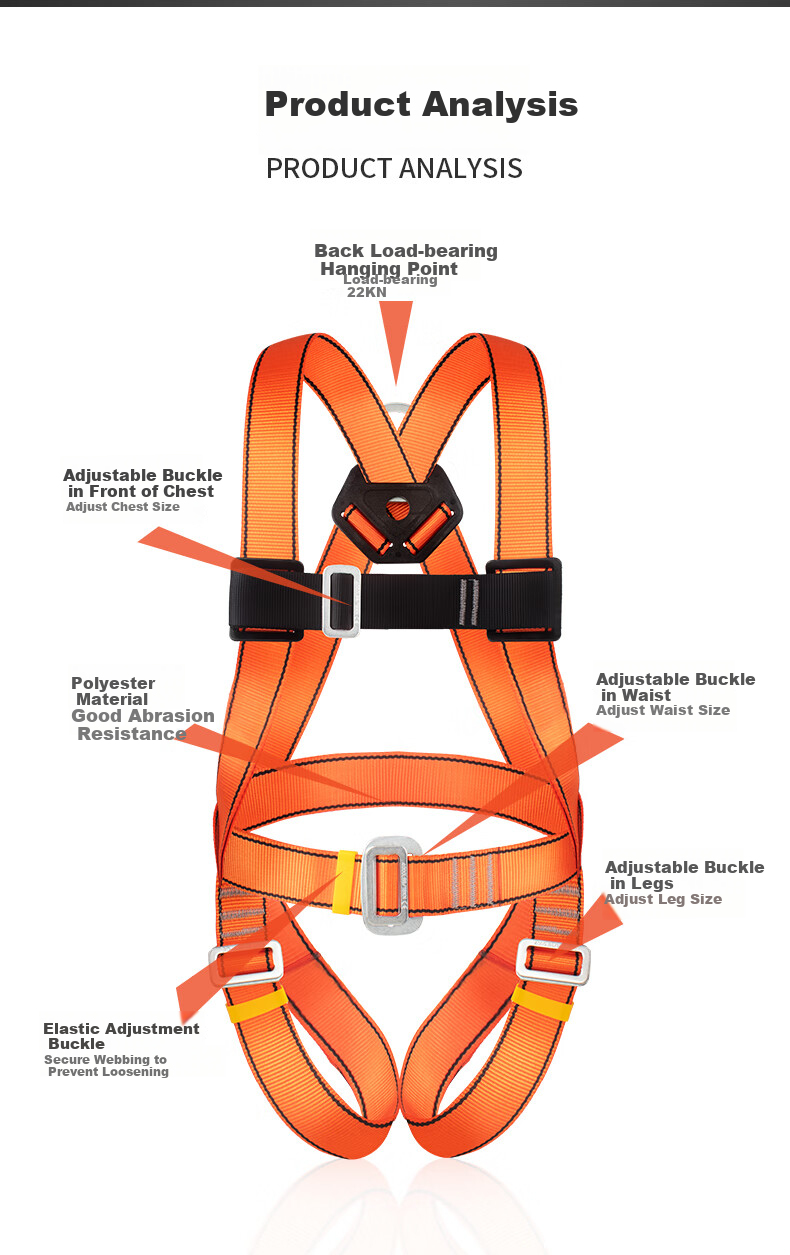 Timi Five-Point Safety Harness, High-Altitude Work Safety Rope, Full Body Safety Belt, Adjustable Single Large Hook, 3 Meters 6