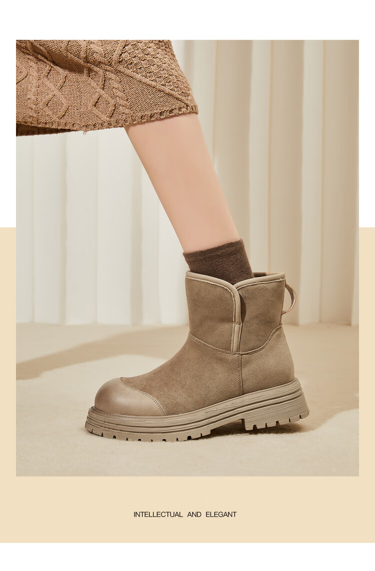 Daphne Northeast Women's Snow Boots 2025 Winter New Thick Sole Cotton Shoes Versatile Fleece Lined Warm Short Boots Khaki Size 40 2
