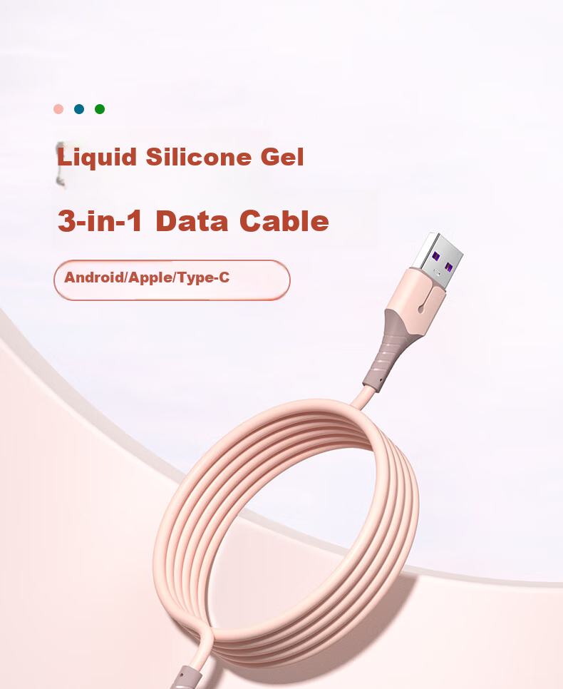Nengshi Three-In Charging Cable, Fast Charging Compatible with Apple IPhone14/Typec And Android Devices, Three-Headed Cable for Xiaomi/Huawei, 66W, 0.6 Meters, Pink 1
