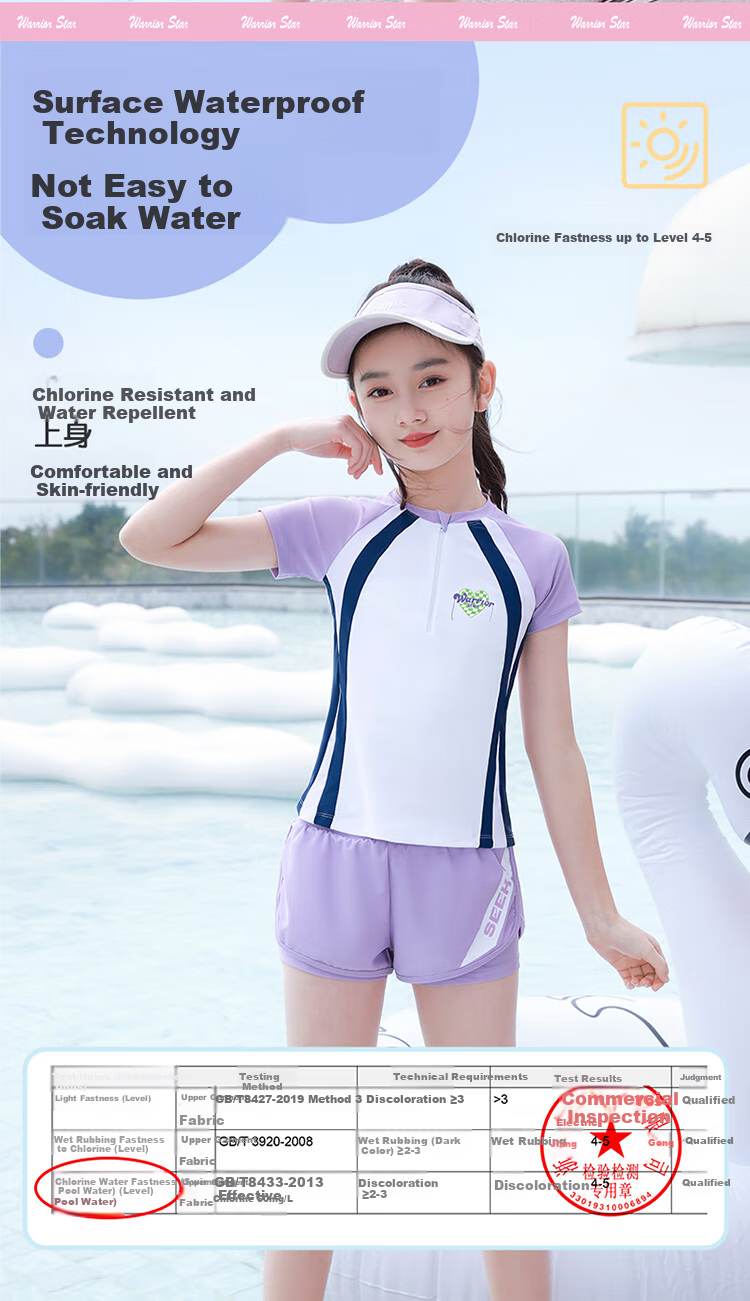 Huili Girls' Two-Piece Swimsuit, Sun Protection, Summer Swimwear for Older Children, Pink Set 35255, Size 120 5