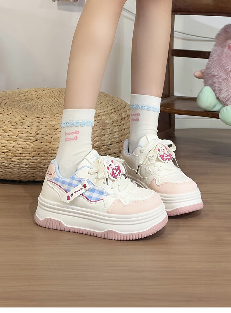 Huili Blue And Pink Sweet Girl Sneakers for Women, New Fashion Versatile Student Platform Korean-Style Casual Shoes, Black And Pink, Size 35 4