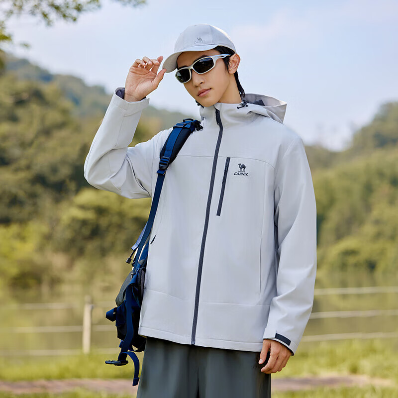 CAMEL Men's Outdoor Windproof Water-Repellent Fleece-Lined Jacket C15CAYL6023 Cold Moon Gray XL