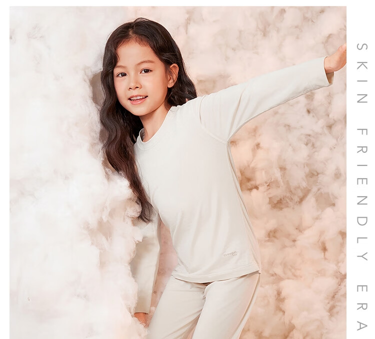 THREEGUN Kids A-Class Fire Cotton Anti-Mite Antibacterial Crew Neck Girls' Innerwear Set Windproof Cuffs Light Purple 120 3