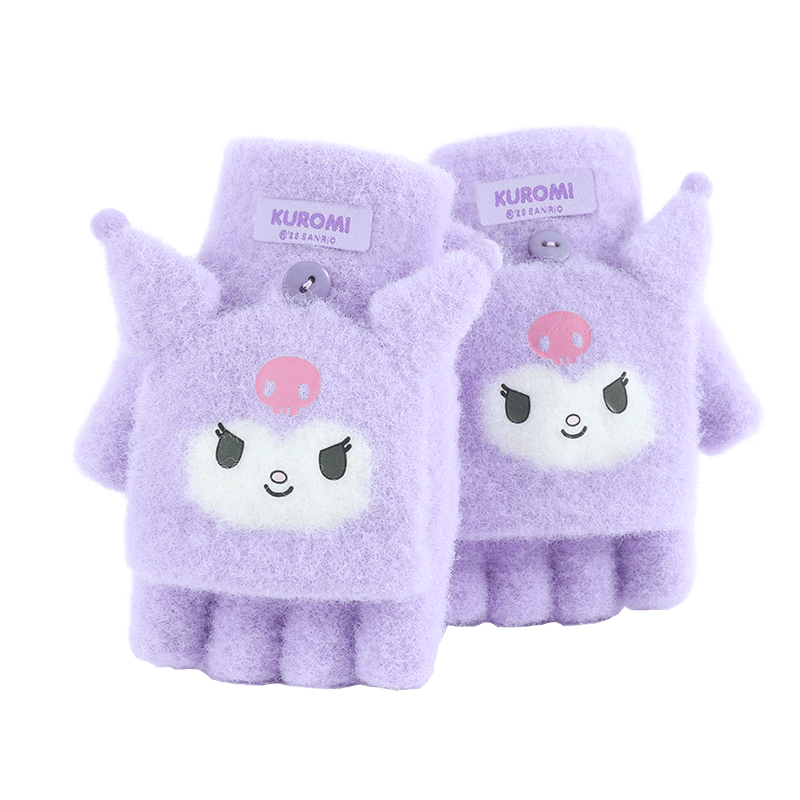 Hello Kitty Kids Winter Warm Knitted Half-Finger Gloves Cute Girls Big Child Writing 3121D Kuromi Purple