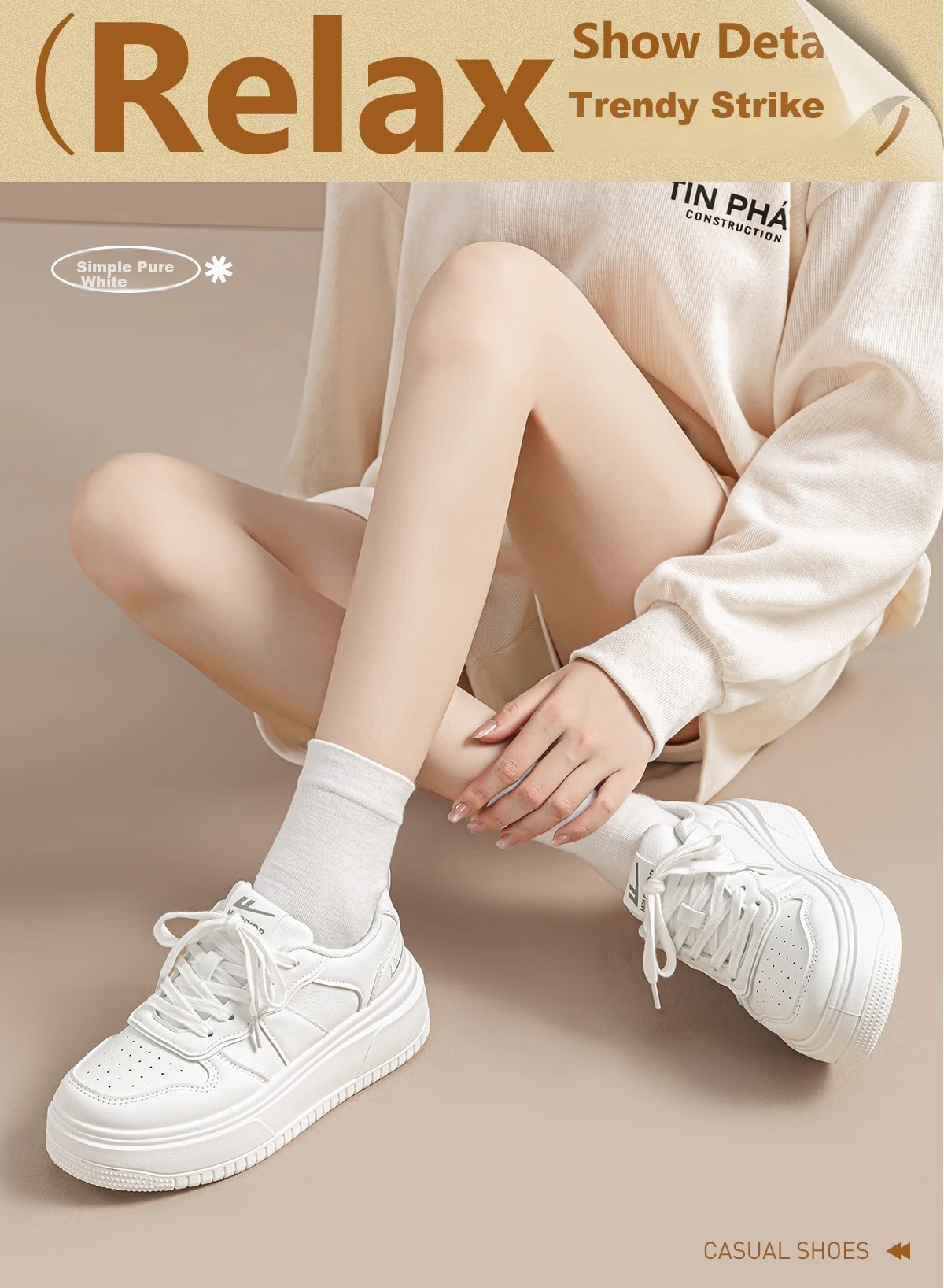 Warrior Women's Shoes, White Sneakers, Skateboard Shoes, New Spring 2026 Leather Dad Shoes, Thick-Soled Heightening Versatile Casual Sports Shoes 1