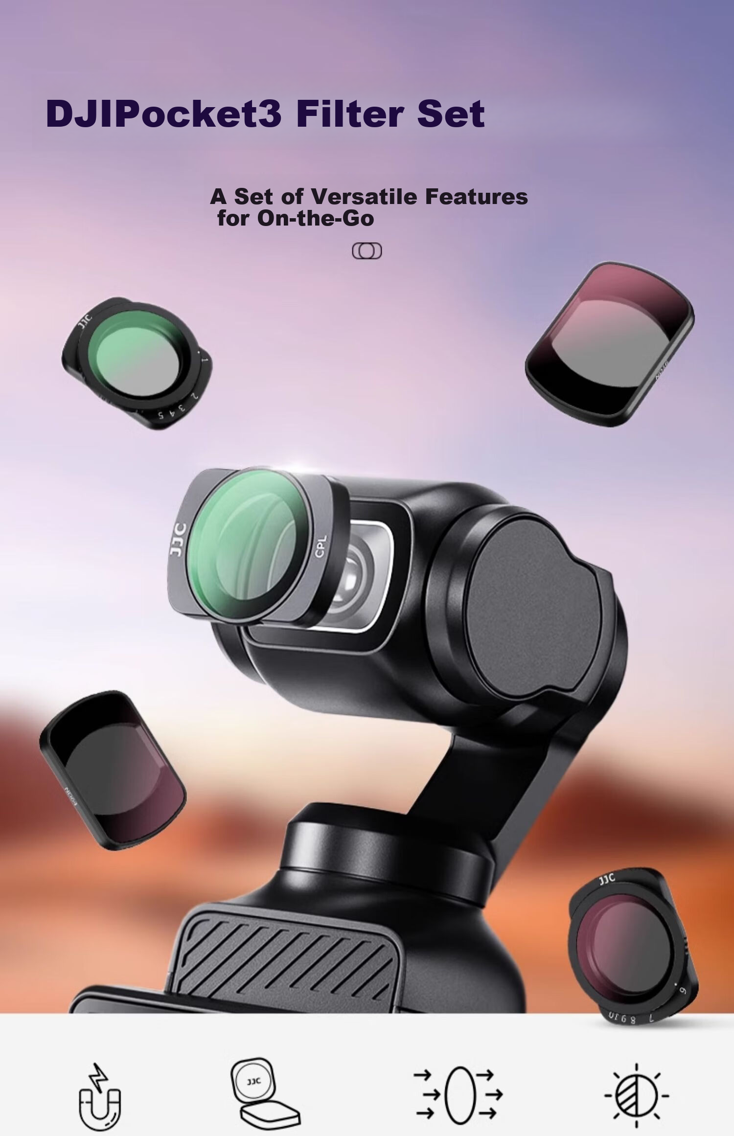 JJC [No Impact on Power On/Off] Suitable for DJI Pocket 4 Filters, Pocket 3 1/4 Quarter Black Soft Light Filter, Action Camera Lens Accessory 1