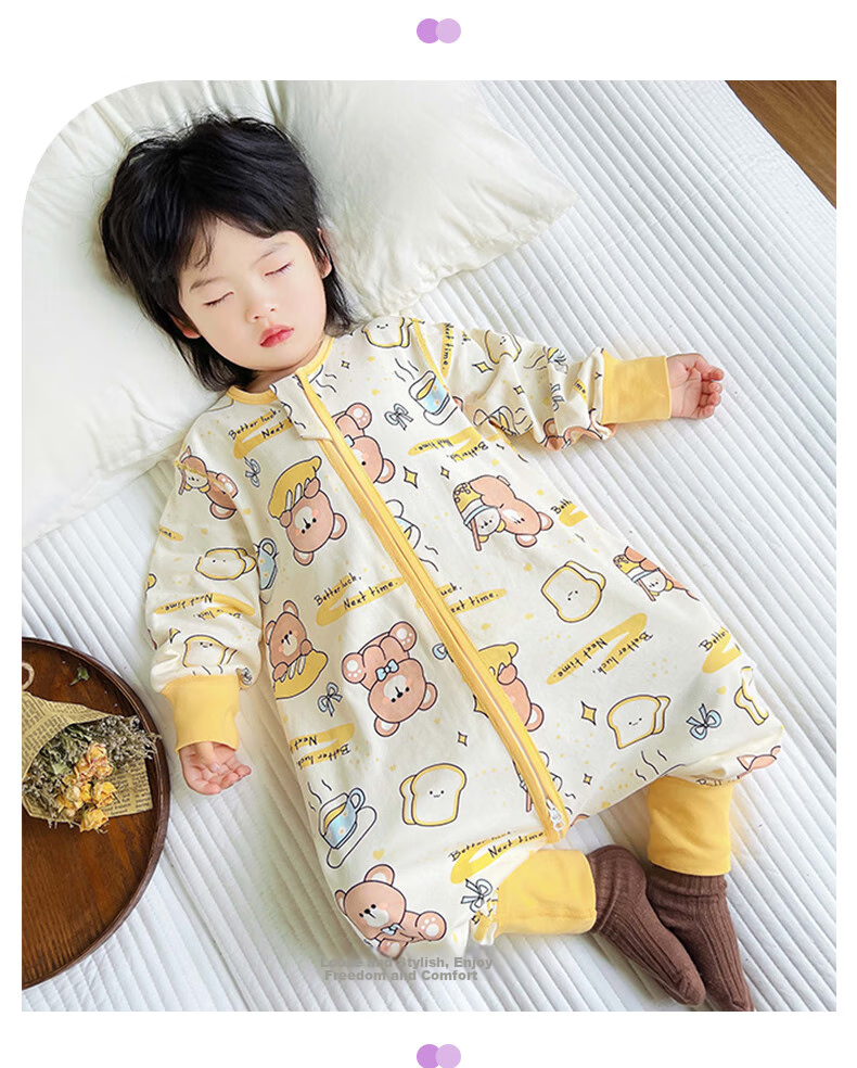 Zisehuayu [100% Pure Cotton] Baby Split-Leg Sleeping Bag, Children's Spring And Autumn Pajamas, Boys' Anti-Kick Blanket Sleeping Bag, Green, Size 130 4
