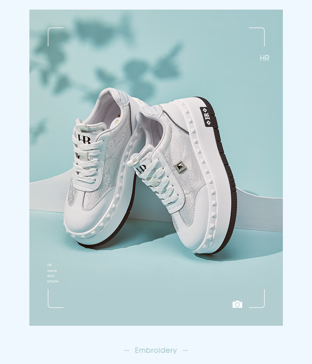 HRHR Women's Shoes 2025 Autumn Winter New Versatile White Thick Sole Casual Embroidered Sneakers White Size 38 1