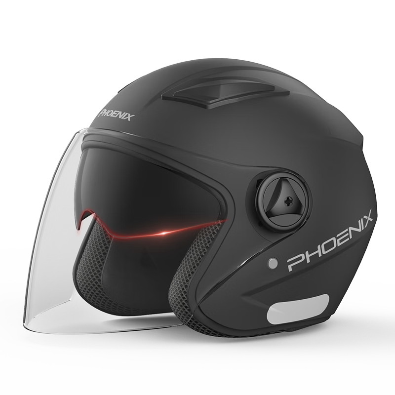 Phoenix New National Standard Class A 3C Certified Electric Motorcycle Helmet with Dual Anti-Fog Windproof Lenses, Matte Black, Unisex Four-Season 3/4 Half Helmet for Electric Bikes Winter Safety Cap