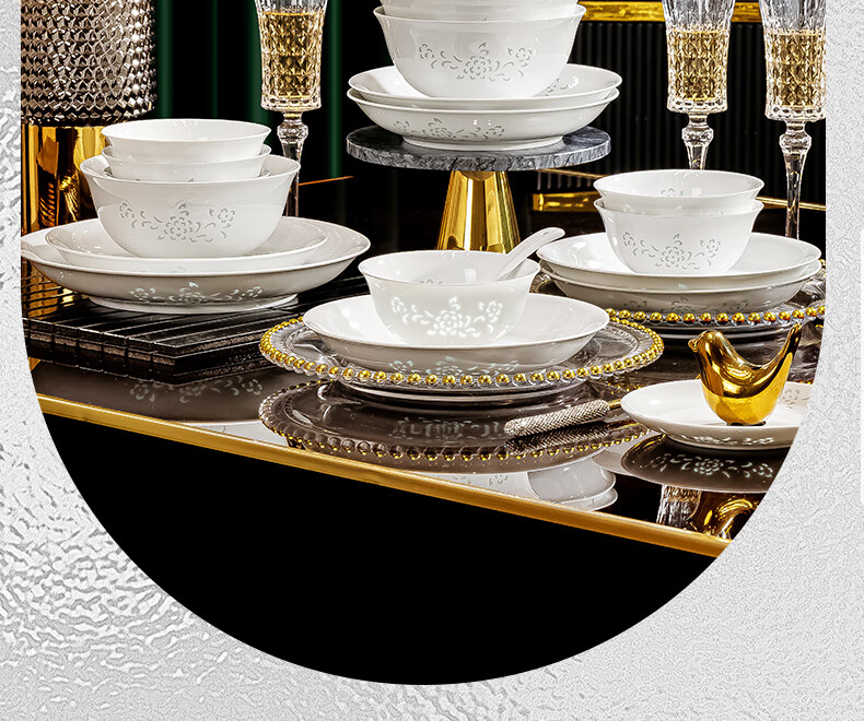 Jingde Story Jingdezhen Underglaze Color Exquisite Porcelain Dinnerware Set White Ceramic Tableware for 6 People Bowls and Plates Ceramic Dinner Set Housewarming Gift 4