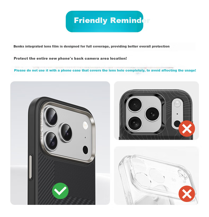 Benks [AR Enhanced Transparency], Suitable for Apple 17 Lens Film, IPhone 17/16 Rear Camera Full Transparency Wear-Resistant Anti-Scratch Integrated Protective Film 15