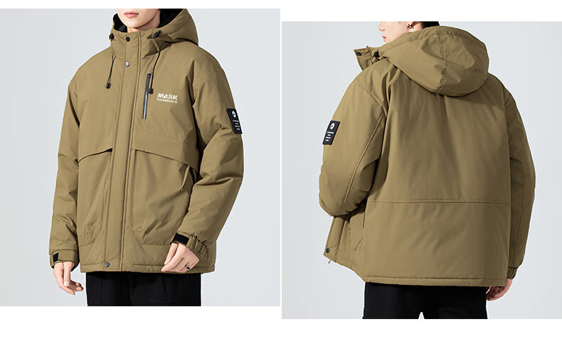 MARK FAIRWHALE Men's Cotton Padded Jacket Autumn Winter Thickened Hooded Coat Warm Puffer Jacket Light Army Green L 8