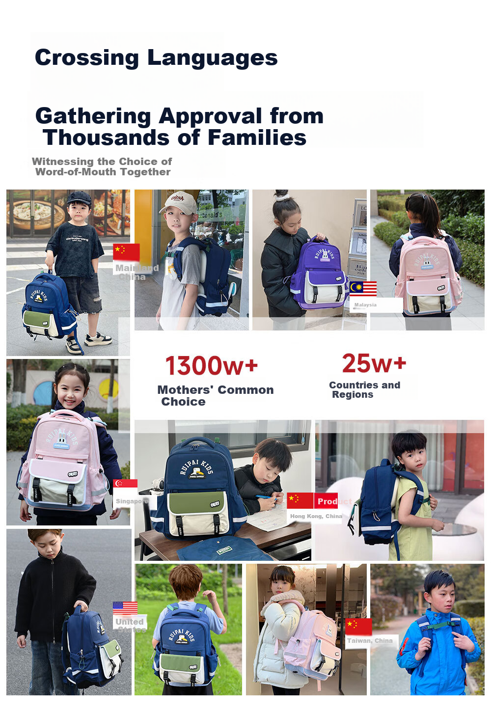 RUiPAi Backpack for Primary School Students, Boys And Girls, Lightweight, Spine-Protecting, Detachable, for Grades 1-3 Antibacterial And Water-Resistant 6