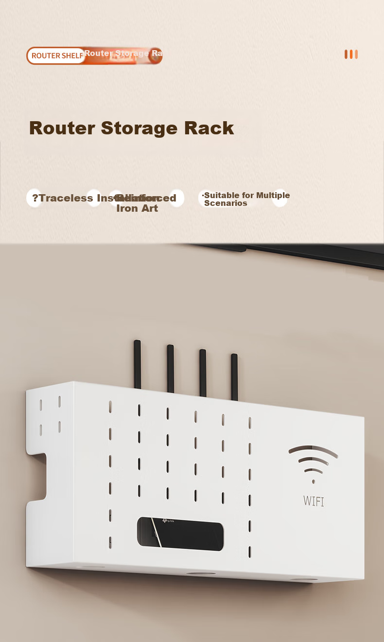 WOJIA Router Mounting Bracket, No Drilling Required, Wall-Mounted Set-Top Box Holder, Fixed Power Strip Socket Cover, Wall-Mounted WiFi Storage Rack 1