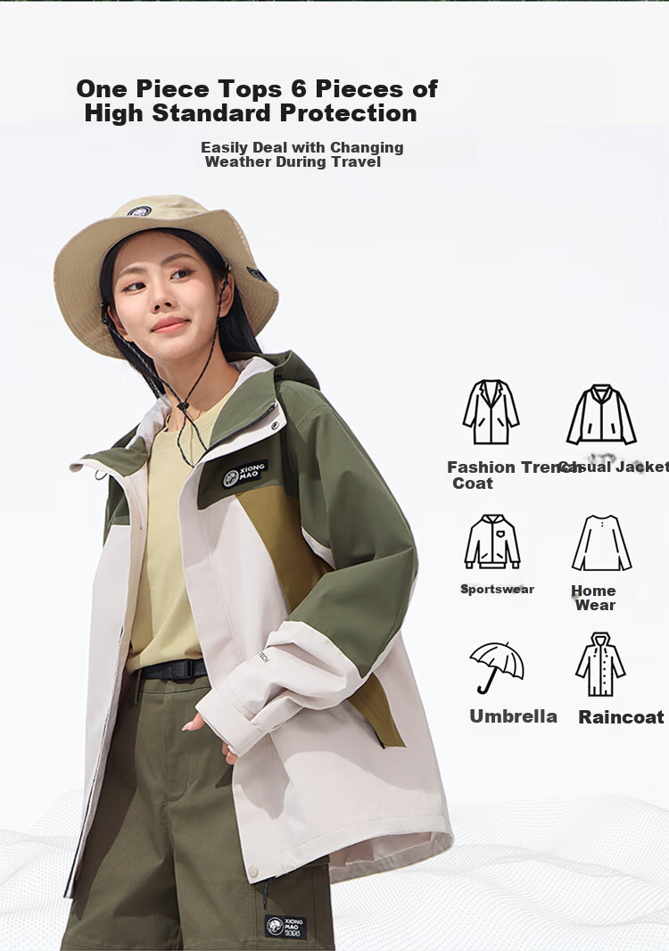 CAMEL Outdoor Single-Layer Unisex Waterproof Hardshell Jacket with Color Block Design [Panda Series] A34BATR018 6
